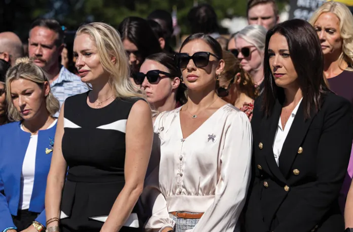 Epstein survivors attend a press conference announcing the Epstein Files Transparency Act at the Capitol on Sept. 3 in Washington. (Graeme Jennings/Washington Examiner)