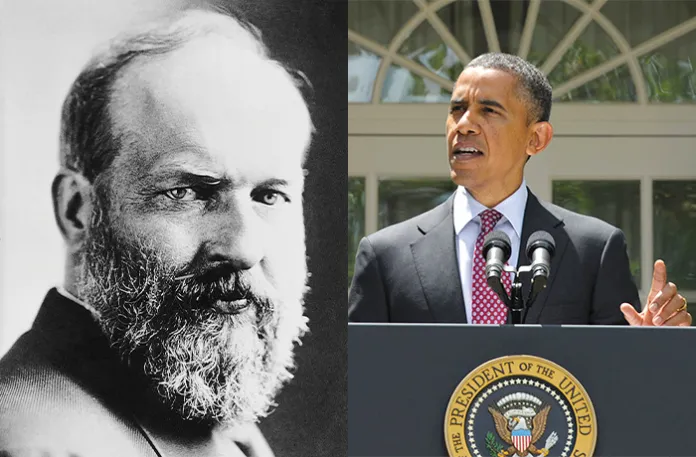 Left: U.S. President James Abram Garfield (1831-1881) (Getty Images)
Right: President Barack Obama announces the Deferred Action for Childhood Arrivals program in the White House Rose Garden, June 15, 2012, using executive authority to protect young immigrants when Congress did not act. (Susan Walsh/AP)