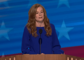 McMorrow speaking at the DNC Convention.