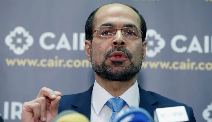 "We condemn the terror attack in Barcelona, and we condemn President Trump's irresponsible and Islamophobic response to that attack. President Trump claims he needed days to get the 'facts' on Charlottesville, and said nothing about the recent bombing of a Minnesota mosque, but tweeted false information within minutes of the Barcelona attack," CAIR Executive Director Nihad Awad said. (AP Photo/Alex Brandon)