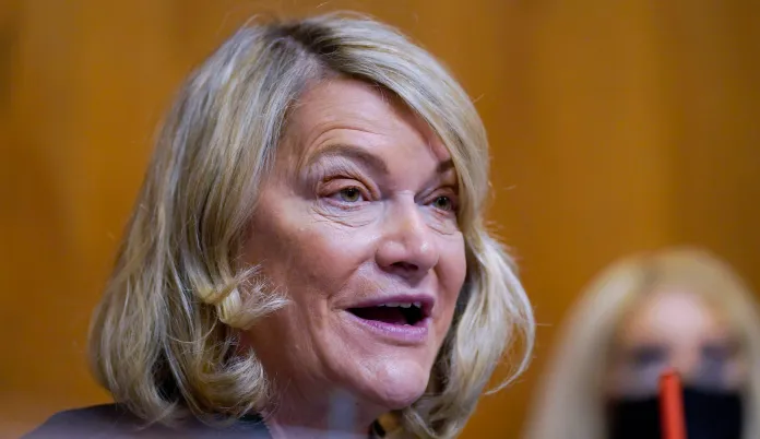 FILE - Sen. Cynthia Lummis, R-Wyo., speaks during a Senate Environment and Public Works subcommittee hearing, April 5, 2022, on Capitol Hill in Washington. (AP Photo/Mariam Zuhaib, File)
