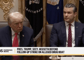 Secretary of War Pete Hegseth and President Donald Trump speak to the press about a September strike on narco-terrorists.
