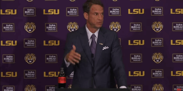 Lane Kiffin speaking at a presser.