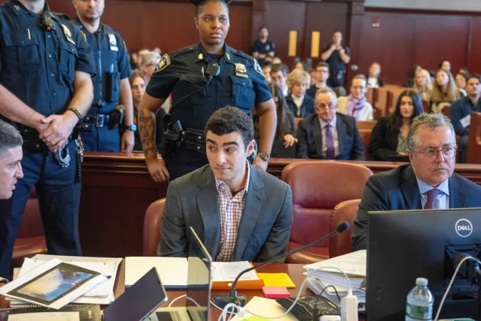 Luigi Mangione appears in court for an evidence hearing. 