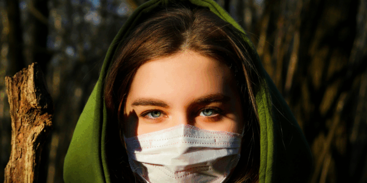 female wearing mask