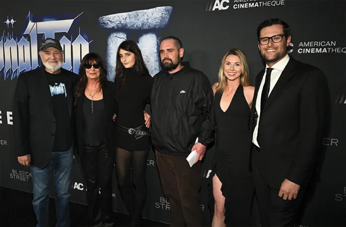 Rob Reiner, Michele Singer Reiner, Romy Reiner, Nick Reiner, Maria Gilfillan and Jake Reiner attend the premiere of Spinal Tap II: The End Continues on Sept. 9 in Los Angeles. (Michael Buckner/Variety via Getty Images)