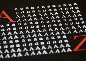 The letter "A" in various type styles on a black background