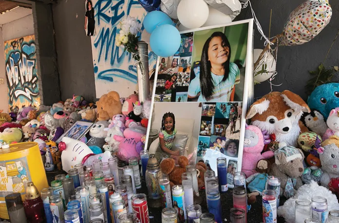 A memorial for Jacqueline Mimi Torres-Garcia in front of 80 Clark St. in New Britain, Conn., Thursday, October 16, 2025. (Dave Zajac/Connecticut Post/Getty Images)