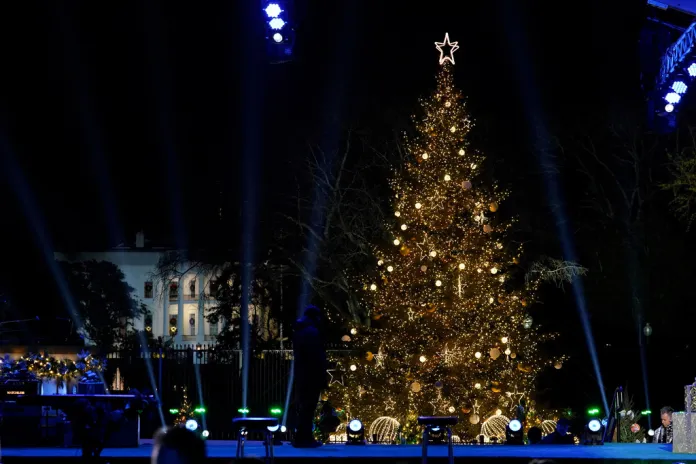 The 2025 National Christmas Tree lit on the Ellipse.