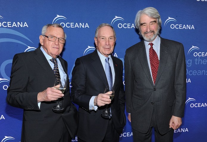 Hansjorg Wyss, Michael Bloomberg, and Sam Waterston attend Oceana's 2015 New York City benefit.