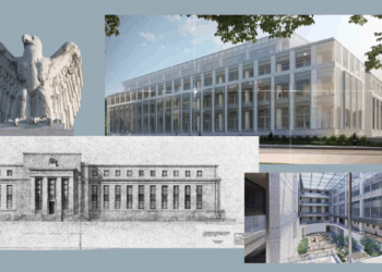 collage of photos of Federal Reserve building and proposed renovations