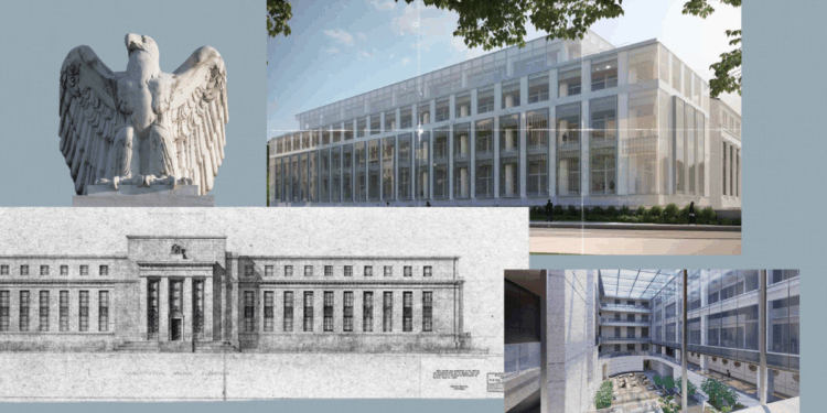 collage of photos of Federal Reserve building and proposed renovations