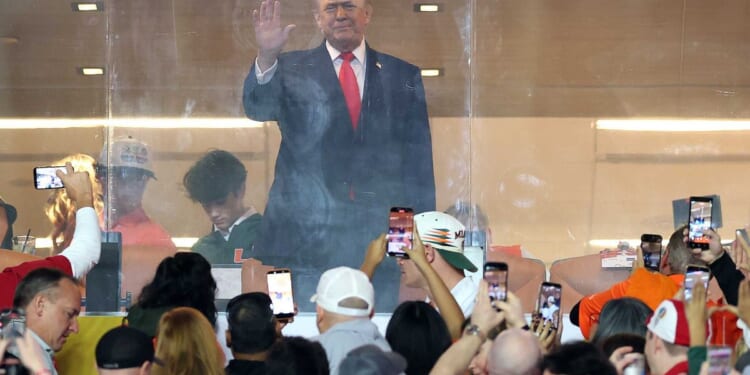 VIDEO: Crowd at college football championship goes wild after Trump appears during national anthem