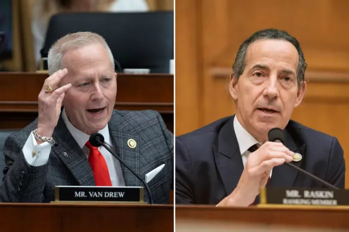 From l-r: Rep. Jeff Van Drew, R-N.J., speaks during the House Judiciary Committee markup on Thursday, May 16, 2024, on Capitol Hill in Washington, and Committee Ranking Member Rep. Jamie Raskin, D-Md., speaks during a hearing on Wednesday, Sept. 17, 2025