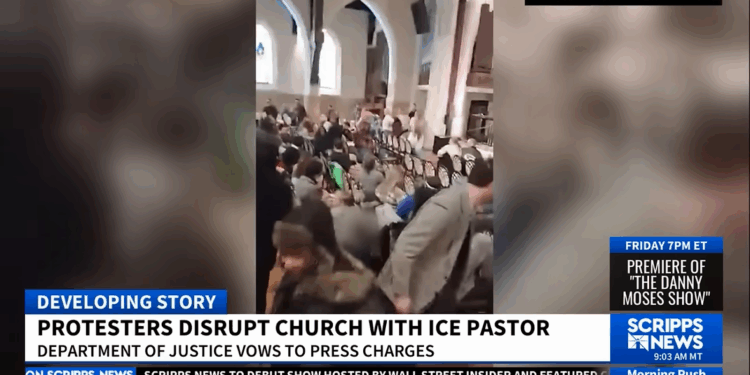 Left-wing activists storming a church.
