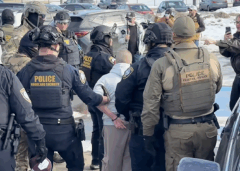 federal law enforcement officers arresting protestor