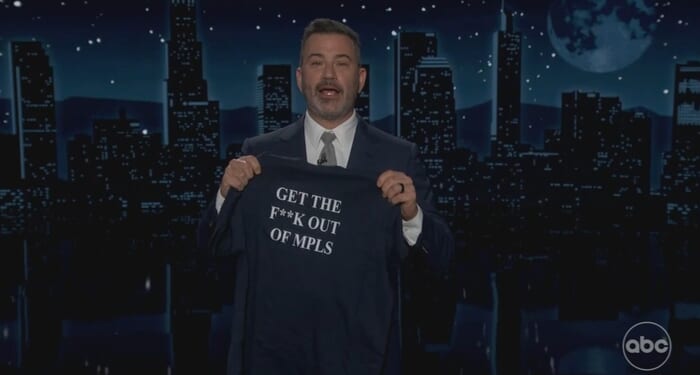 Kimmel Puts Demands ICE 'Get The F*** Out' Of Minneapolis On a Shirt