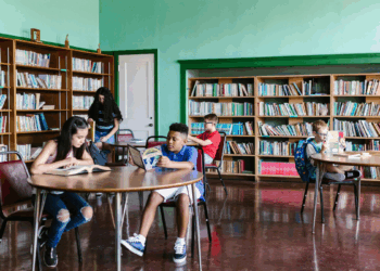 children in school library