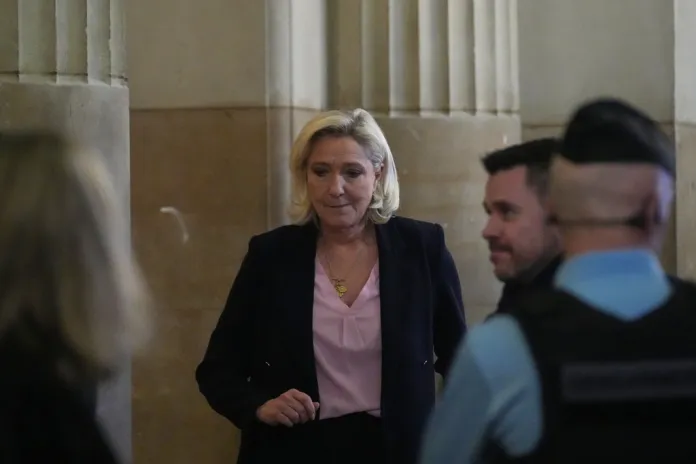 Marine Le Pen is seen at the Paris court house during a break in her appeal trial