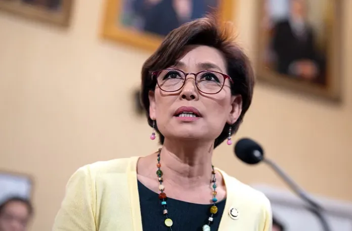 Rep. Young Kim (R-CA) speaks at the Capitol in Washington on April 15, 2024. (J. Scott Applewhite/AP)