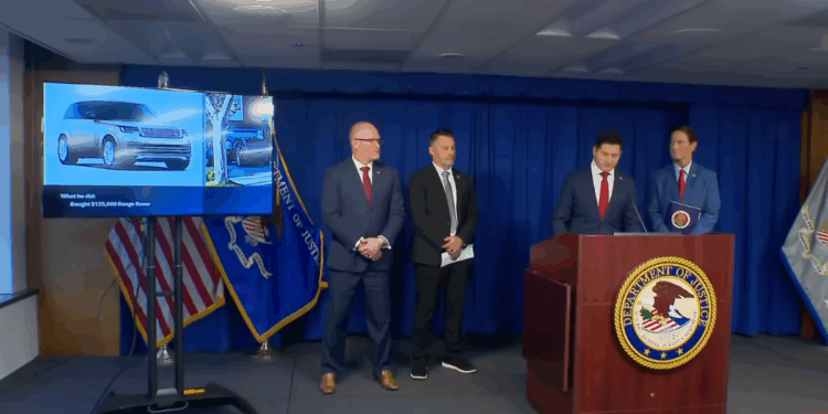 DOJ press conference discussing prosecution of alleged fraud