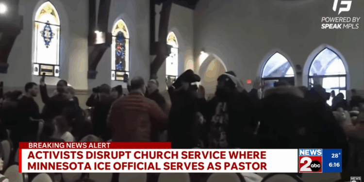 Leftists storming a church.