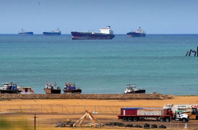 Oil tankers are anchored off Punta Cardon, Venezuela. (Matias Delacroix/AP)