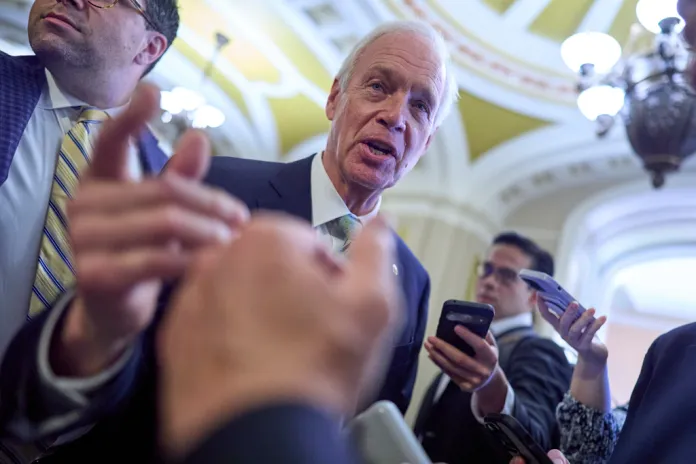 Sen. Ron Johnson, R-Wis., speaks to reporters at the Capitol in Washington, Wednesday, June 4, 2025.