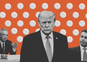 Trump, Kennedy, and Makary surrounded by pills
