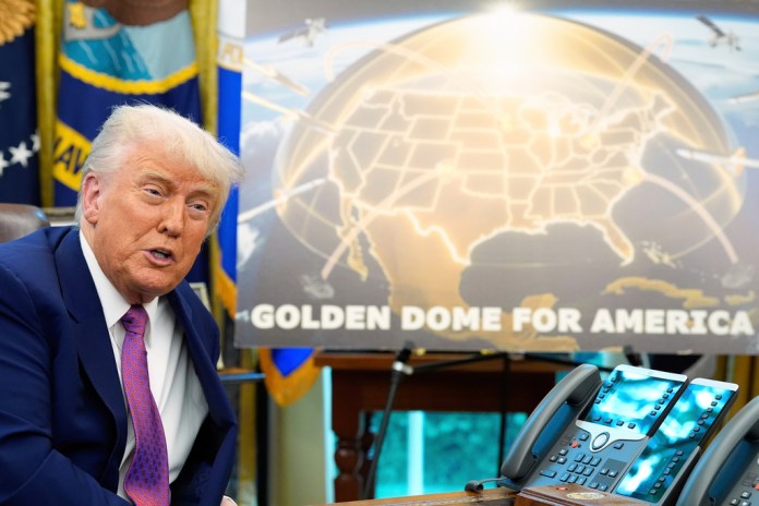 Trump introduces the Golden Dome behind his desk in the Oval Office