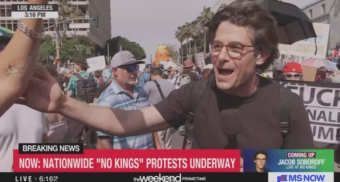 MS NOW’s ‘No Kings’ Cringe Reel -- Reporter Drags Protester Into Shot