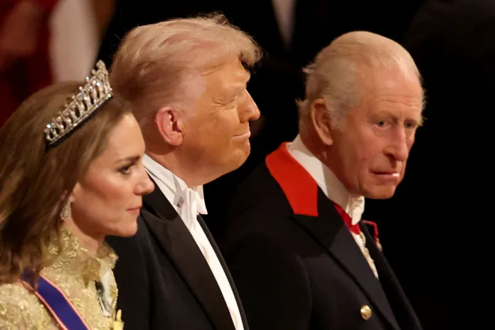 From left, Britain's Kate, Princess of Wales, President Donald Trump and Britain's King Charles III.