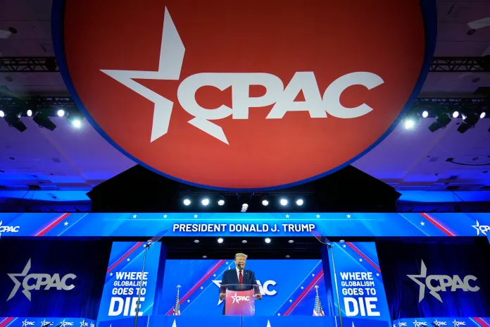 Republican presidential candidate former President Donald Trump speaks at the Conservative Political Action Conference, CPAC 2024, at National Harbor, in Oxon Hill, Md., Saturday, Feb. 24, 2024. (AP Photo/Alex Brandon)
