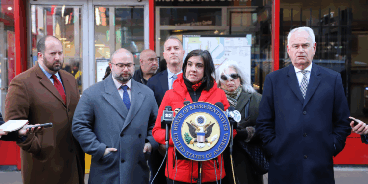 Nicole Malliotakis speaking at a presser.