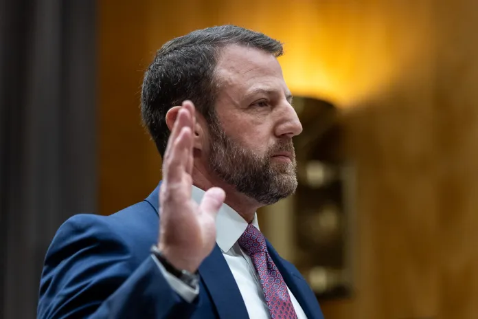 Sen. Markwayne Mullin (R-OK), the homeland security secretary nominee, testifies during a Senate Homeland Security and Governmental Affairs Committee confirmation hearing.