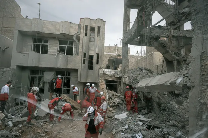 Iranian first responders search rubble for survivors
