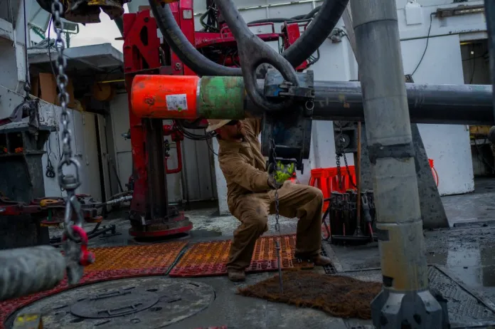A True Drilling employee at the True 41 Chevron well drill site.