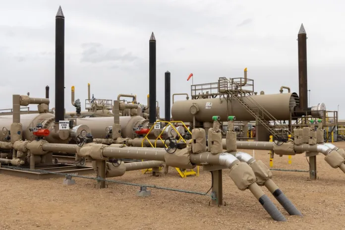 Piping at the Chevron Windom oil and gas production facility.