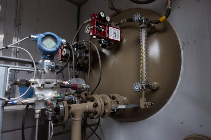 OIl, gas, and water separator at the Chevron facility.