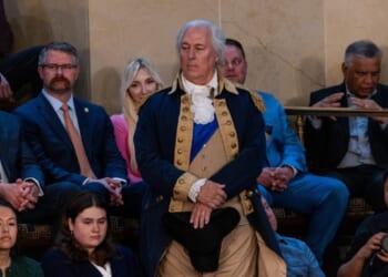 George Washington looks on as King Charles addresses Congress