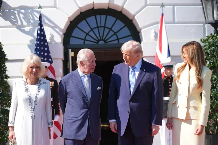 King Charles and Queen Camilla stand with Donald Trump and first lady Melania