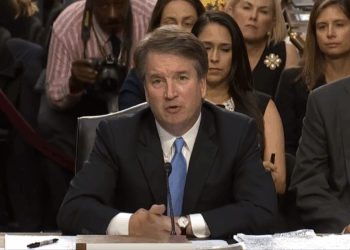 Brett Kavanaugh testifying before Congress.
