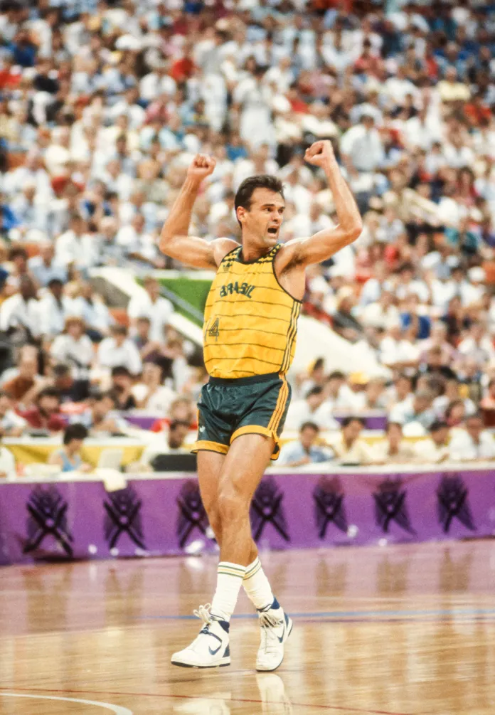 Oscar Schmidt of Brazil plays in the Gold Medal basketball game against the United States during the 1987 Pan Am Games held in August 1987 at Market Square Arena in Indianapolis, Indiana; Schmidt scored 46 points to lead Brazil to victory. (David Madison/Getty Images)